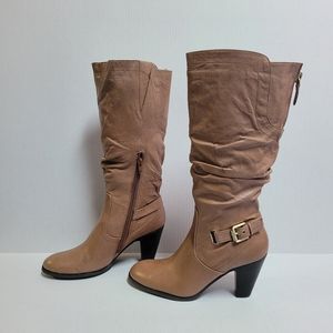 Guess Mallay Tan Leather Mid-Calf Heeled Boots size 8